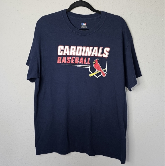 Genuine Merchandise MLB Cardinals Baseball Tee Mens Large Blue Red Spellout Bird - Picture 1 of 6